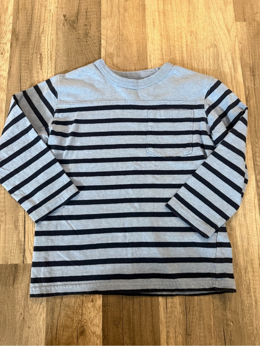 Kids Long Sleeve Striped Pocket Tee - Light Blue & Navy